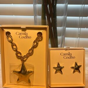 Camila Coelho Gold Star Pendant Necklace And Earrings Set